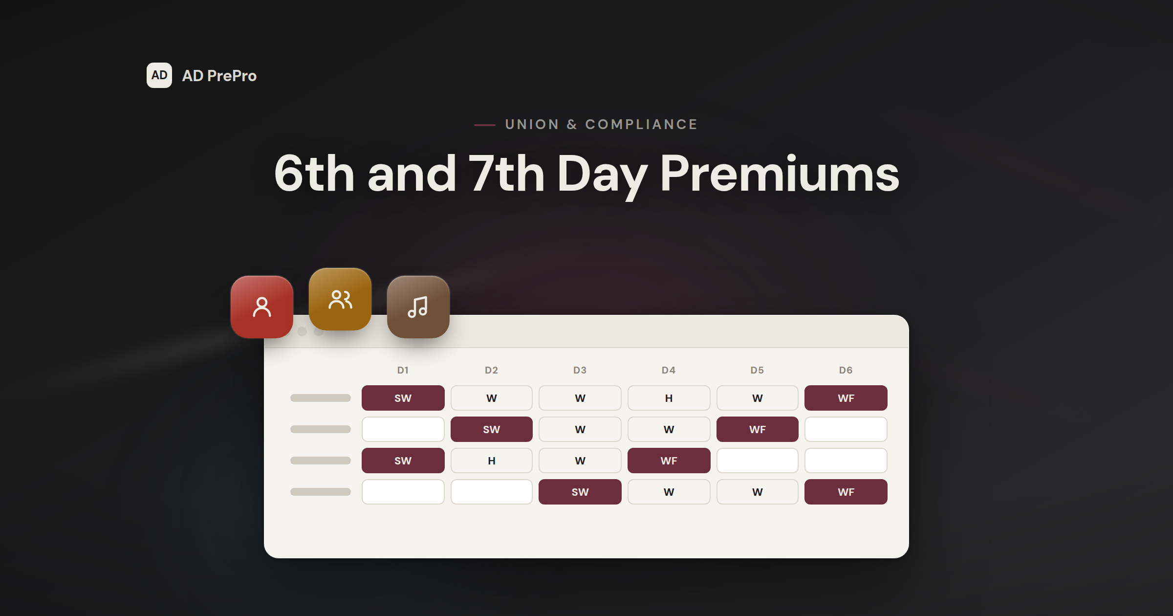 A stylized Day Out of Days grid on a dark cover with a run of consecutive work-day codes leading into a highlighted sixth day.